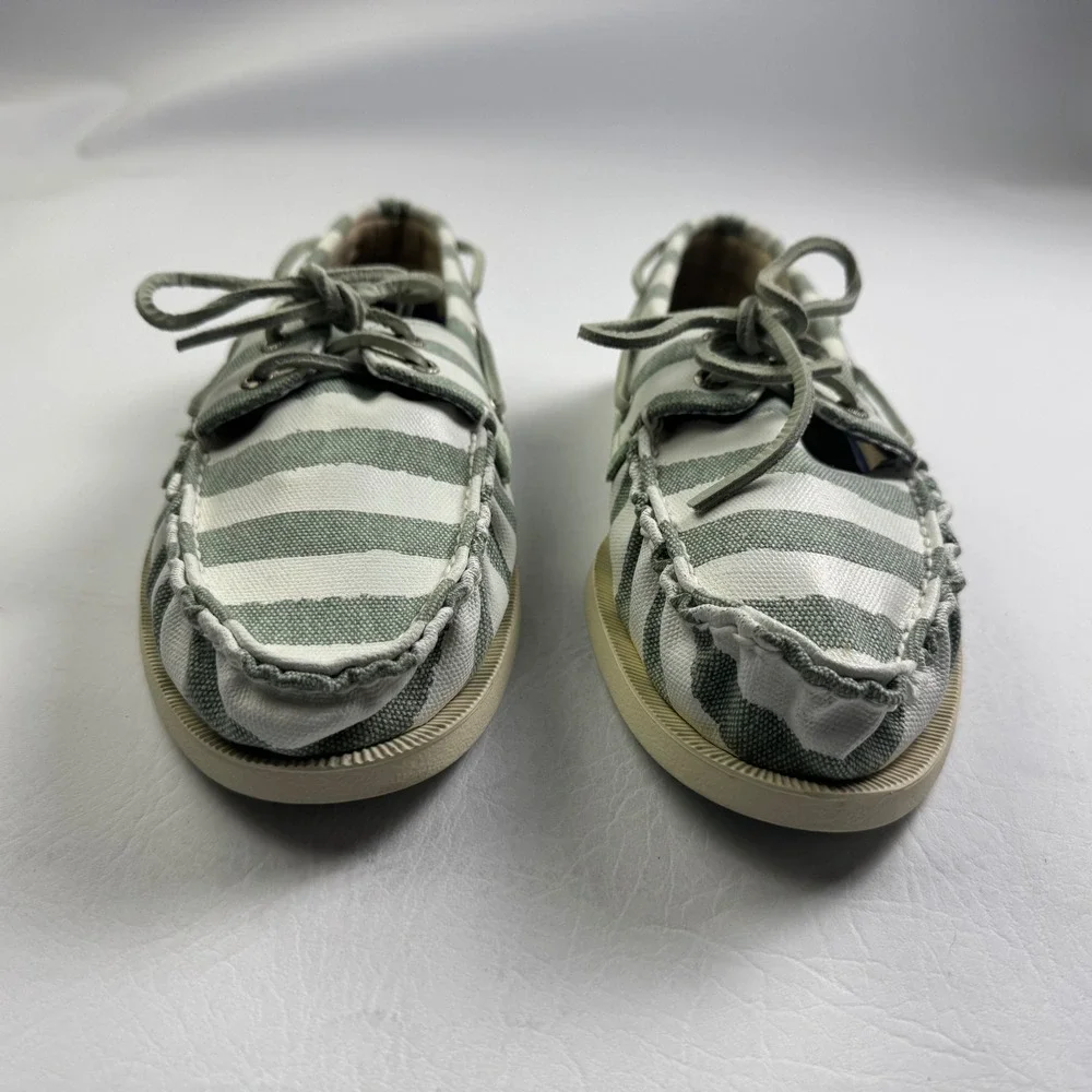 Sperry Top-Sider Striped Canvas Boat Shoes Green White Mens 10.5 M 10281584